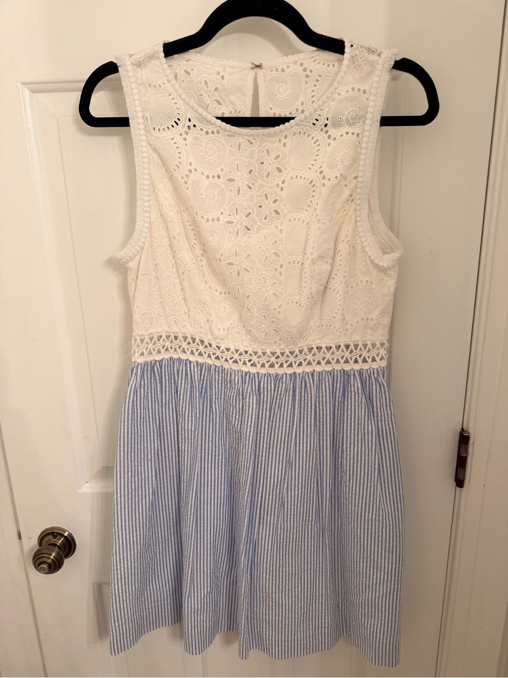 Lily Pulitzer White Eyelet & Light Blue Seersucker Girls' Dress